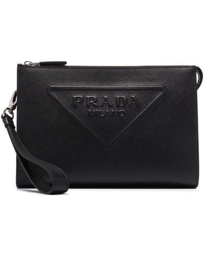 Prada Clutch Met Logoplakkaat - Zwart