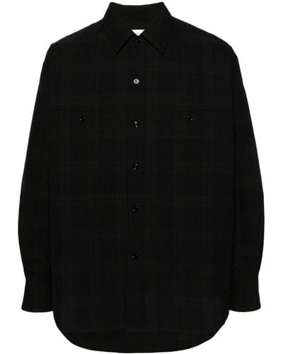 Lemaire Check-pattern Seersucker Shirt - Black