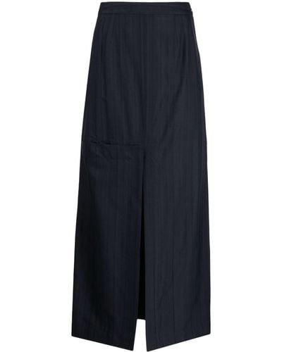 Palmer//Harding Stripe-pattern Slit-detail Skirt - Blue