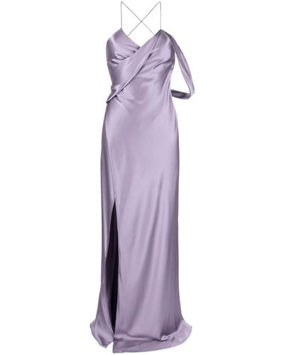Michelle Mason V-neck Side-slit Silk Maxi Dress - Purple