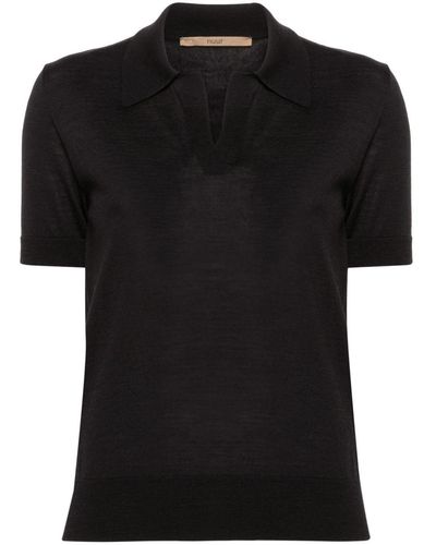 Nuur Polo-collar Merino-wool T-shirt - Black