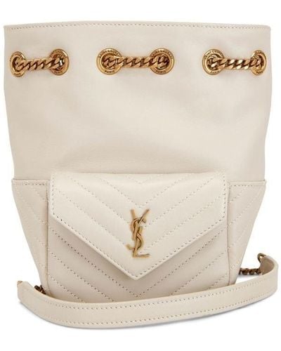 Saint Laurent Quilted Leather Bucket Bag - White