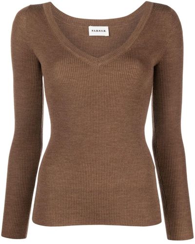 P.A.R.O.S.H. V-neck Ribbed-knit Wool Jumper - Brown