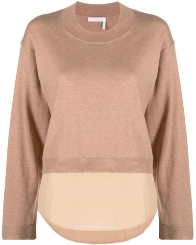 See By Chloé Layered-effect Crew Neck Sweater - Natural
