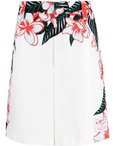 Valentino Garavani Shorts aus Seide mit Blumen-Print - Weiß