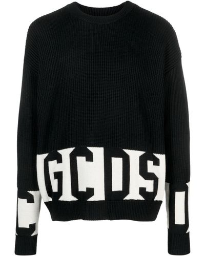 Gcds Logo Intarsia-knit Crew-neck Sweater - Black