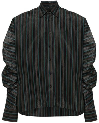 LUEDER Keanu Gestreept Overhemd Met Satijnen Afwerking - Zwart