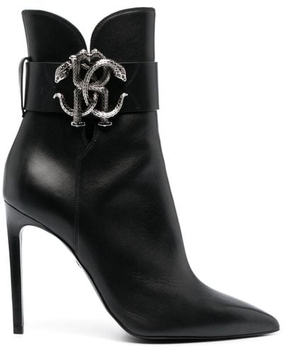 Roberto Cavalli Mirror Snake Leather Boots - Black