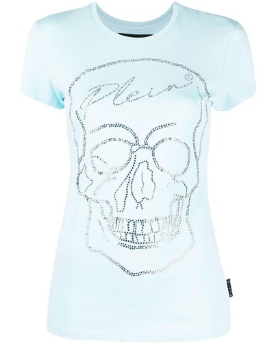 Philipp Plein Crystal Skull Cotton T-shirt - Blue