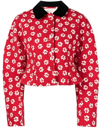 Tory Burch Floral Print Peplum Jacket - Red
