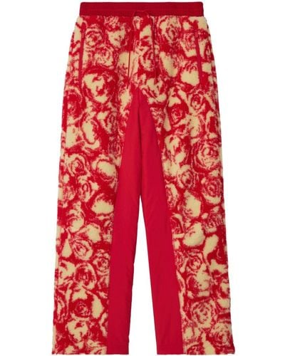 Burberry Patterned Intarsia-knit Fleece Trousers - Red