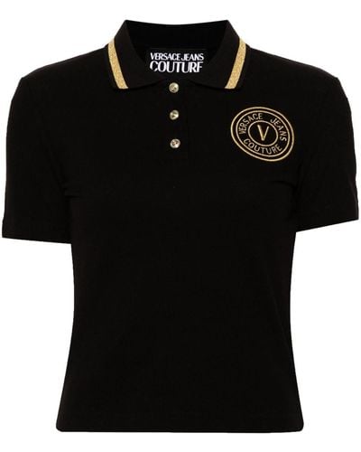 Versace Pikee-Poloshirt mit V-Emblem - Schwarz