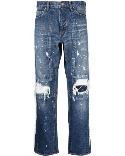 Facetasm Paint-splatter Distressed Jeans - Blue