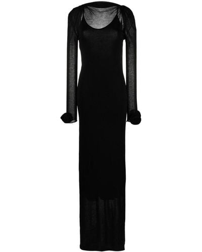 Blumarine Floral-appliqué Backless Maxi Dress - Black