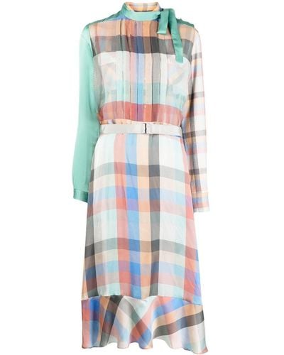 Sacai Checked Belted Midi Dress - Multicolour