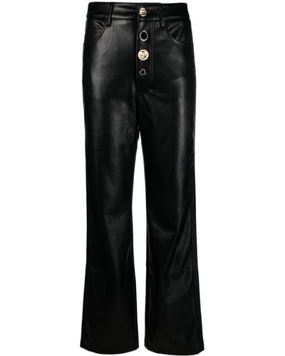 ROTATE BIRGER CHRISTENSEN Button-embellished Faux-leather Trousers - Women's - Polyurethane/polyester/recycled Polyester/elastane - Black