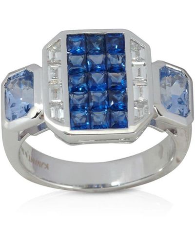 Kavant & Sharart 18kt White Gold Geoart Diamond And Sapphire Signet Ring - Metallic