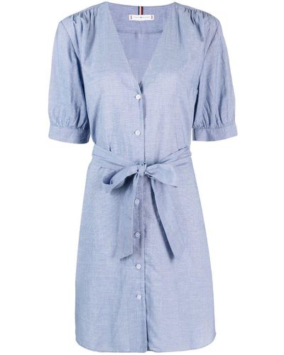 Tommy Hilfiger Striped Belted Shirt Dress - Blue