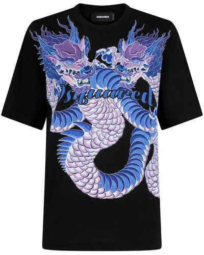 DSquared² Dragon-print Cotton T-shirt - Black