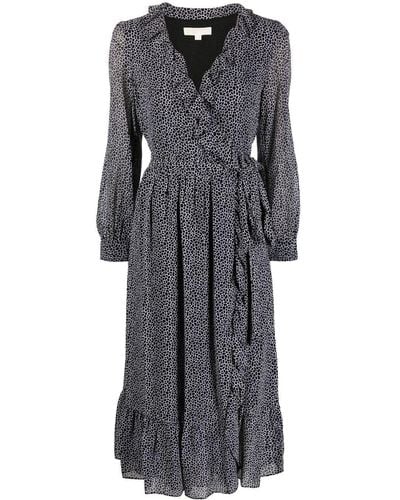 Michael Kors Ruffle-trim Belted Dress - Gray