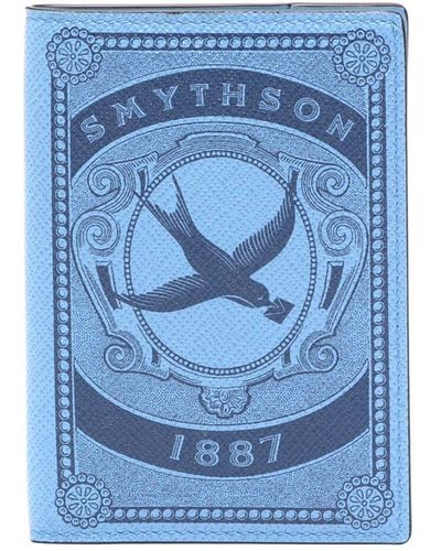 Smythson Étui pour passeport à imprimé graphique - Bleu