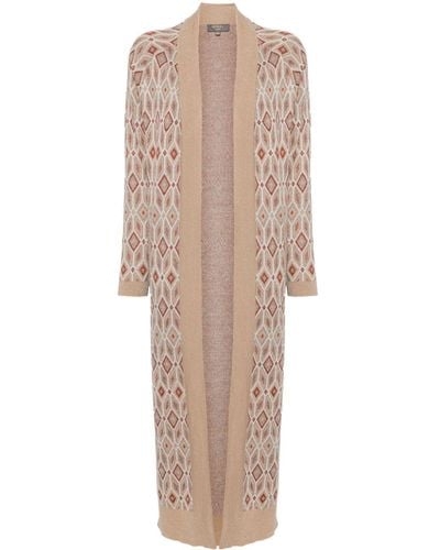 N.Peal Cashmere Jacquard Knitted Cardi-coat - Natural