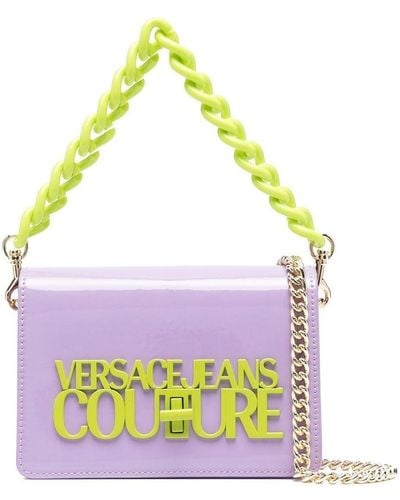 Versace Logo-lettering Patent Shoulder Bag - Yellow