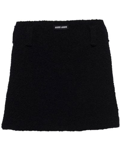 Miu Miu Logo-patch Bouclé Miniskirt - Black