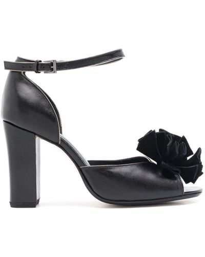 Sarah Chofakian Chantilly 75mm Floral-appliqué Leather Sandals - Black