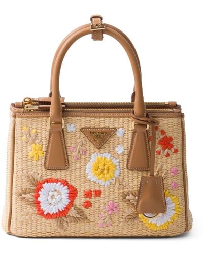 Prada Small Galleria Saffiano Crochet Handbag - Natural