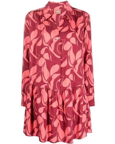 BOSS Robe-chemise à imprimé abstrait - Rouge