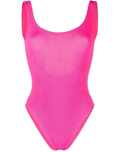 Mc2 Saint Barth Logo-patch Crinkled Swimsuit - Pink