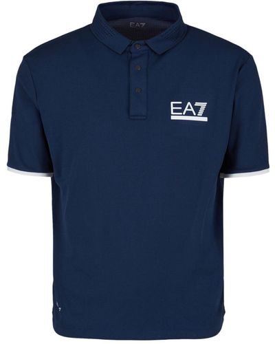 EA7 Polo à logo imprimé - Bleu