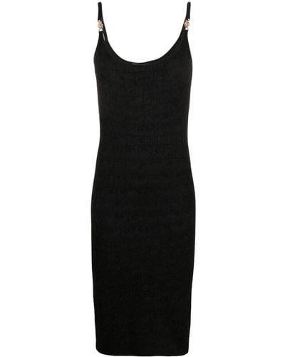 Versace Croc-jacquard Sleeveless Midi Dress - Black