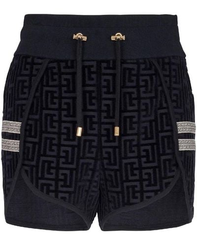 Balmain Shorts con motivo monogramma - Blu
