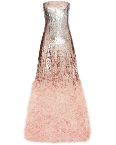 Oscar de la Renta Sequined Feather-trim Gown - Pink