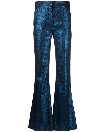 Genny Pantalon en maille métallisée à coupe évasée - Bleu