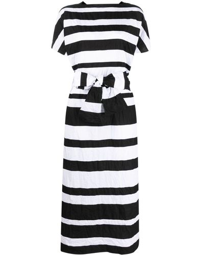 Daniela Gregis Crinkled-effect Striped Midi Dress - Black