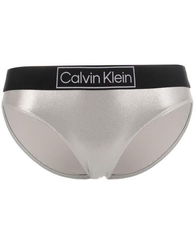 Calvin Klein Metallic-finish Bikini Bottoms - Grey