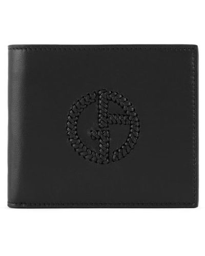 Giorgio Armani Logo-embroidered Leather Wallet - Black