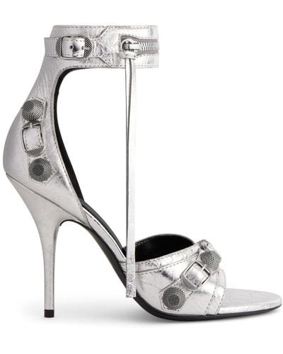 Balenciaga Cagole 110mm Metallic-finish Sandals - White