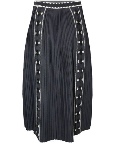 Ulla Johnson Sabina Pleated Embroidered Midi Skirt - Black