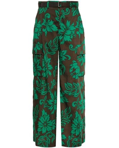 Sacai Pantalones palazzo con hojas estampadas - Verde