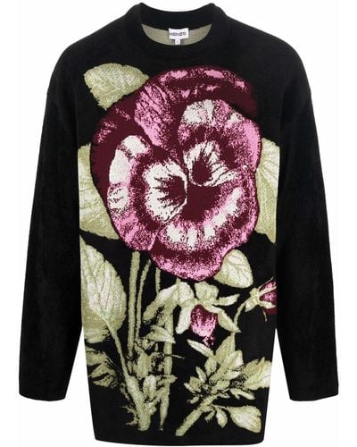 KENZO Oversized-Pullover aus floralem Jacquard - Schwarz
