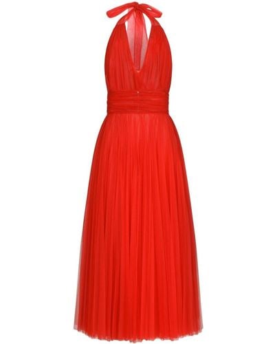 Dolce & Gabbana Tulle Halterneck Midi Dress - Red