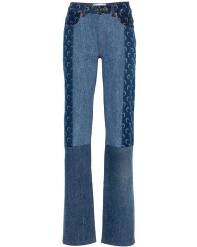 Marine Serre Halbhohe Straight-Leg-Jeans - Blau