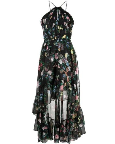 Marchesa Neckholder-Kleid mit Blumen-Print - Schwarz
