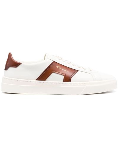 Santoni Double Buckle Leather Sneakers - White