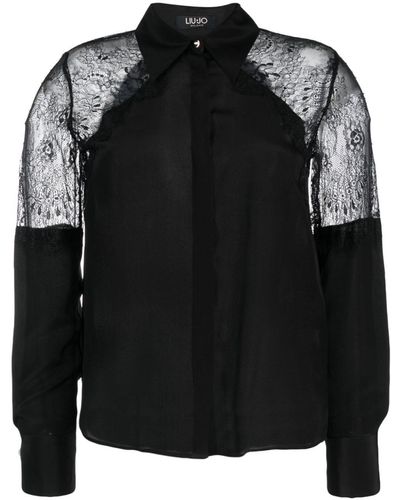 Liu Jo Lace-panels Silk Shirt - Black