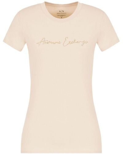 Armani Exchange Studded Logo-detail Round-neck T-shirt - Natural